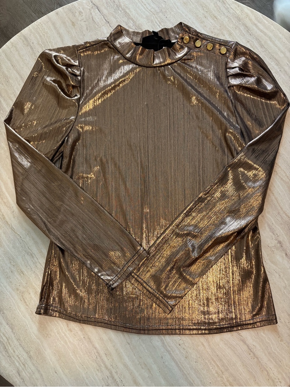 Alice Blue Metallic Bronze Puff Sleeve Top – Size M – NWT